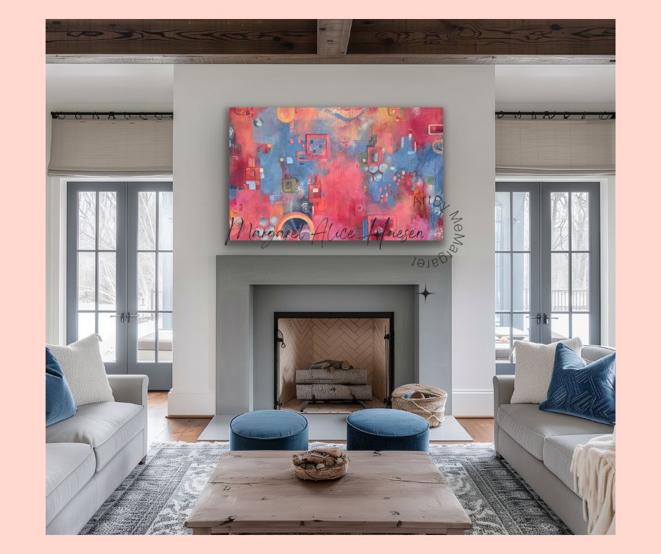 Rød/blå form-og fargesymfoni(bestillingsmaleri)