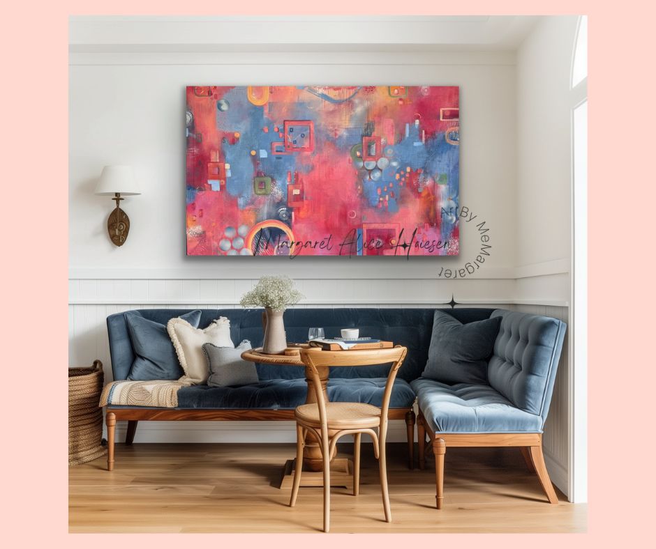 Rød/blå form-og fargesymfoni(bestillingsmaleri)