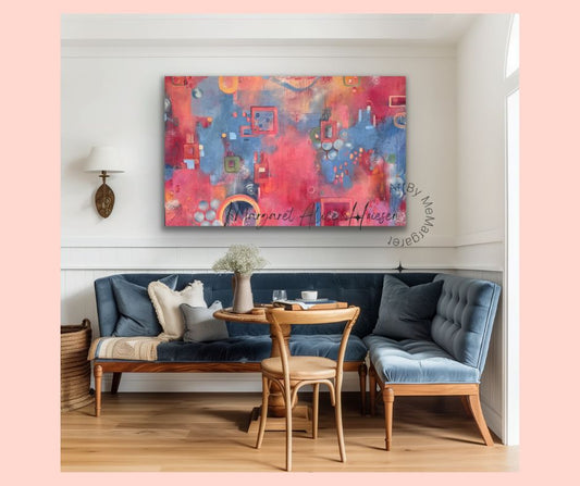 Rød/blå form-og fargesymfoni(bestillingsmaleri)